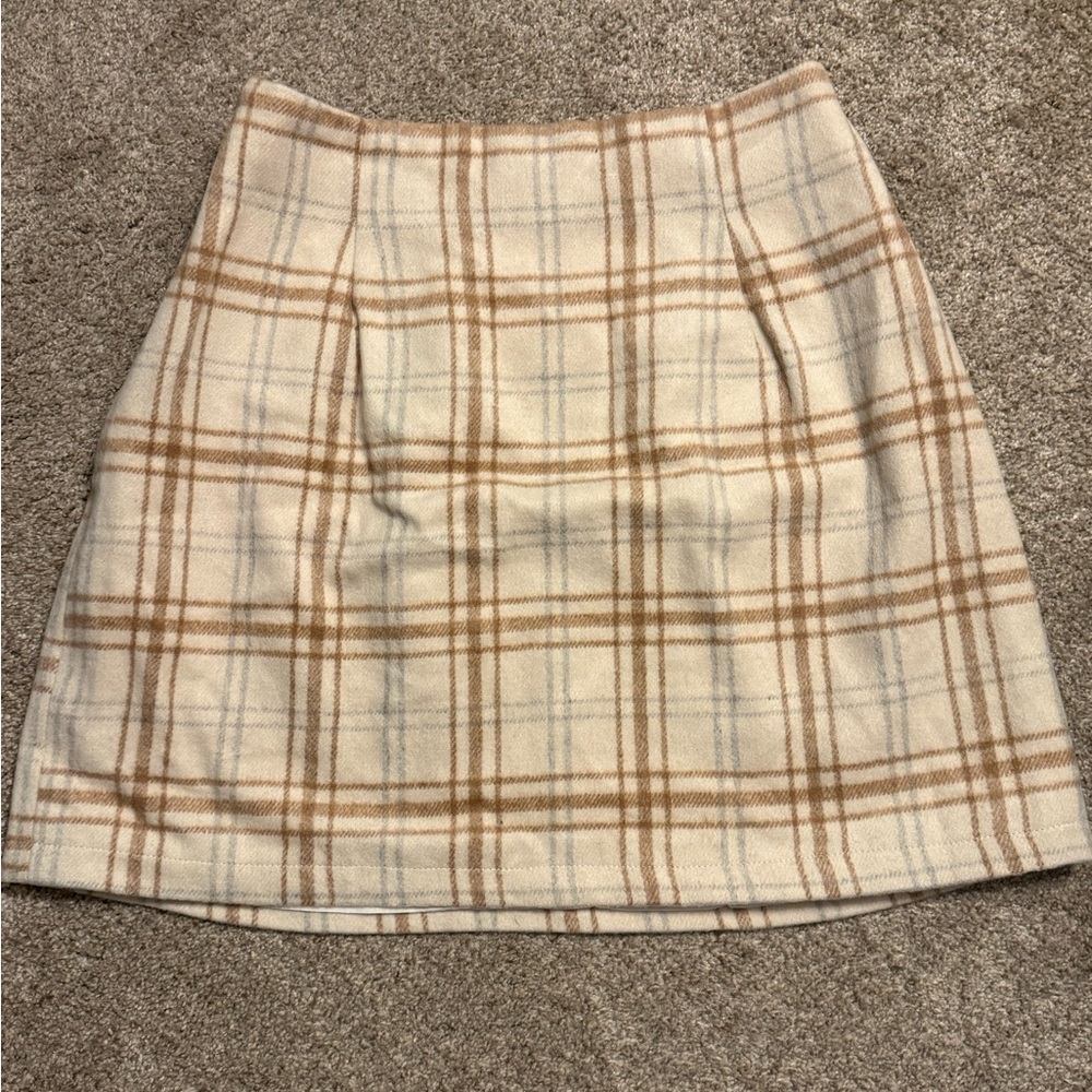 Plaid Tan grey  and Cream lined Women's Skirt